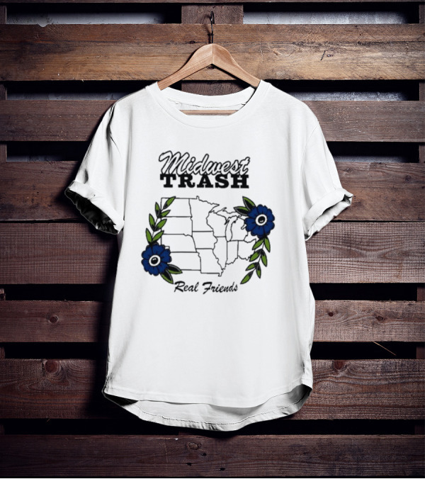 Midwest Trash Real Friends Map With Flowers T-Shirt