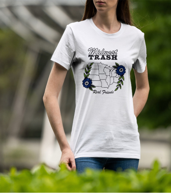 Midwest Trash Real Friends Map With Flowers T-Shirt