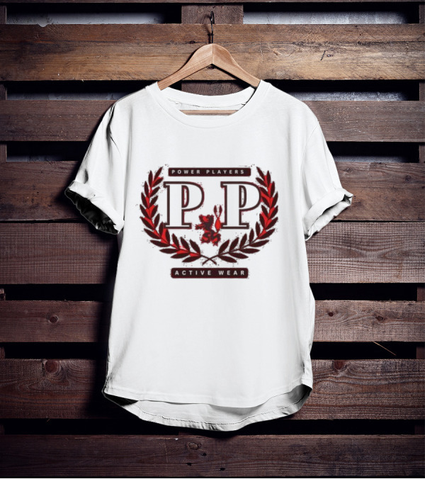 Power Players Active Wear PP Laurels Lion Emblem T-Shirt