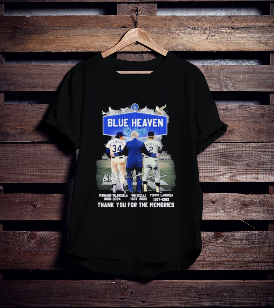 Blue Heaven Dodgers Thank You For The Memories Fernando Valenzuela Vin Scully Tommy Lasorda T-Shirt