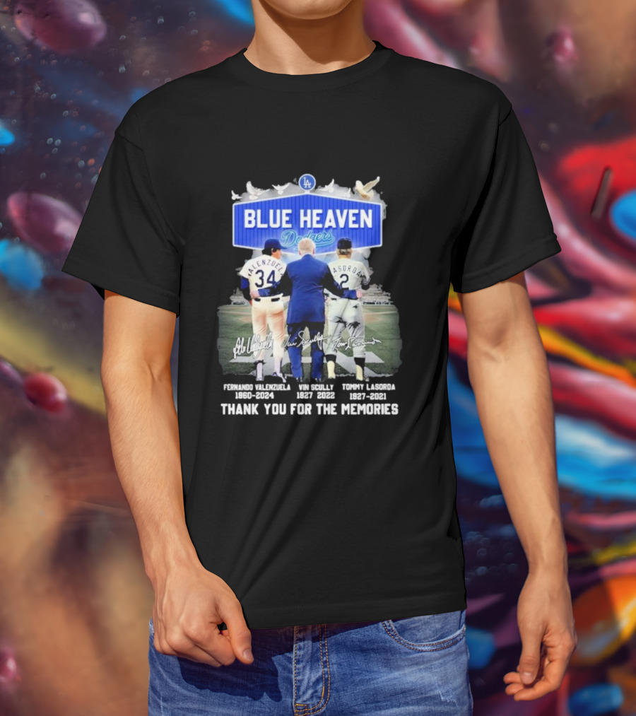 Blue Heaven Dodgers Thank You For The Memories Fernando Valenzuela Vin Scully Tommy Lasorda T-Shirt