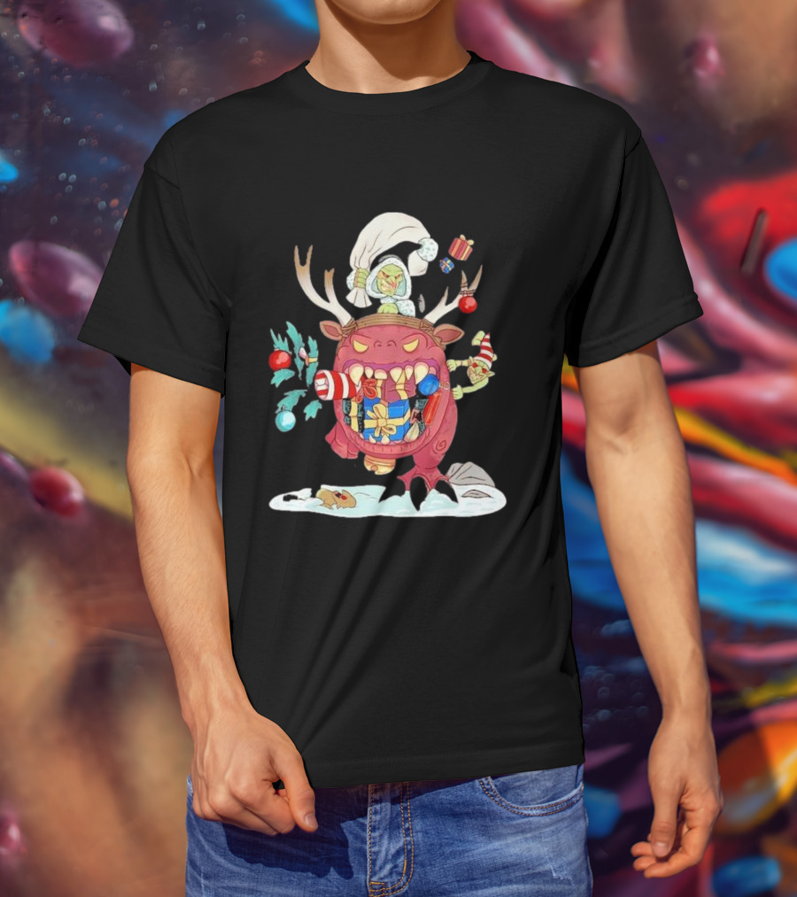 Grotmas Gitz Merry Gitmas Festive Creature With Antlers And Gifts T-Shirt