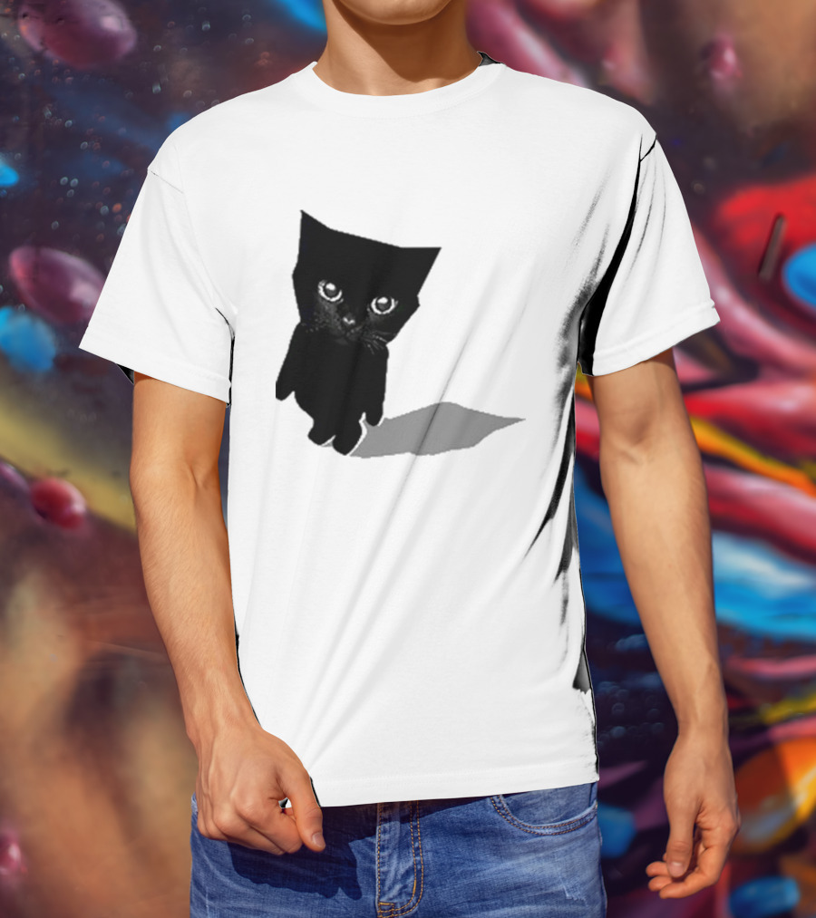 Sluj Art Bro Cute Black Cat Pixelated T-Shirt