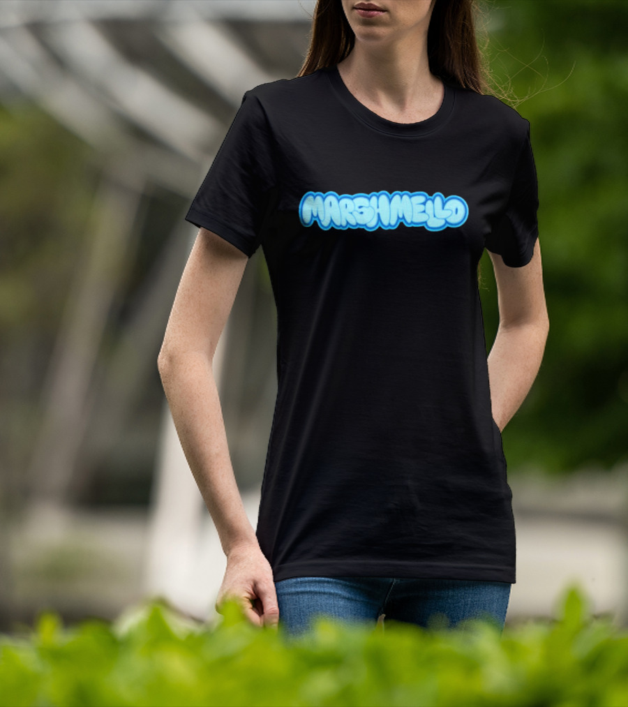 MARSHMELLO Bubble Style Logo Blue Text T-Shirt