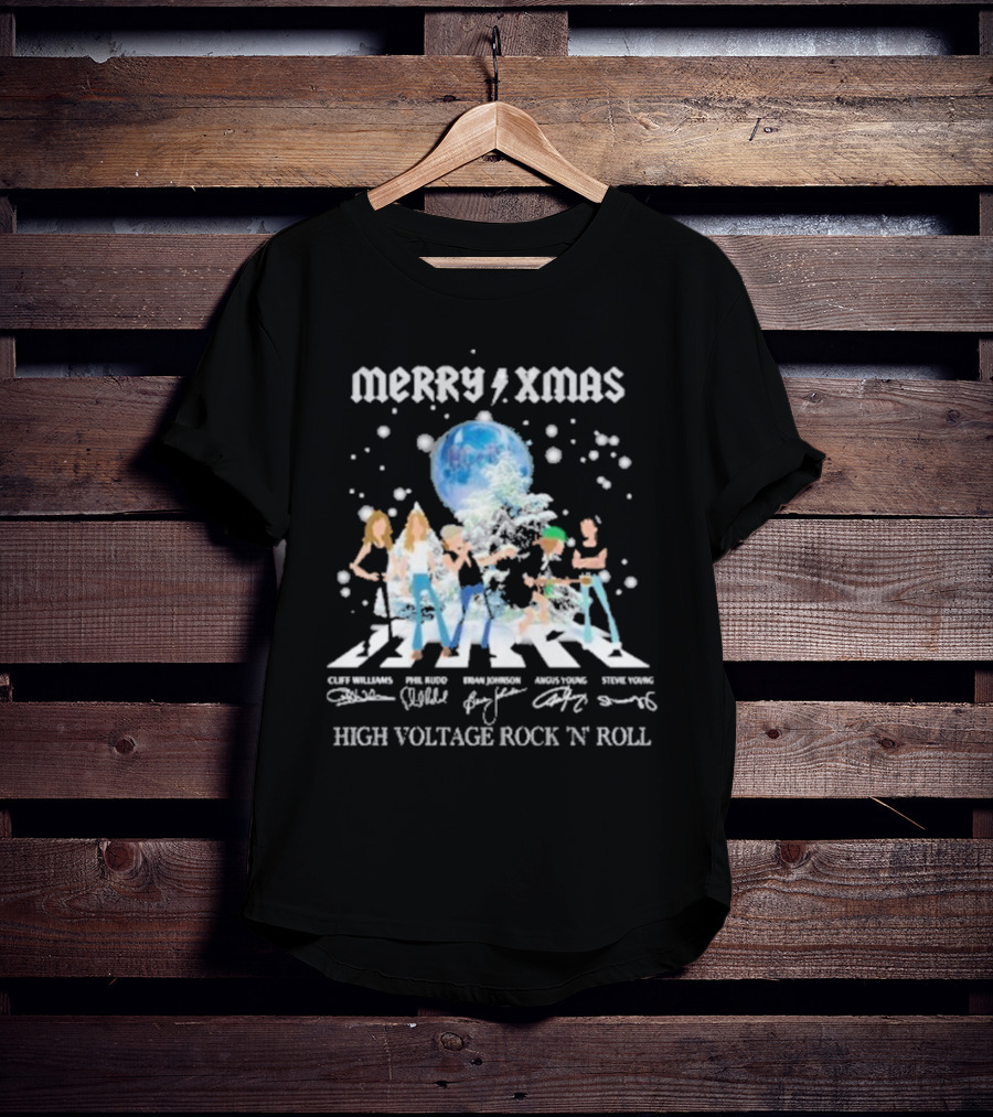 Merry Xmas AC DC High Voltage Rock N Roll Cliff Williams Phil Rudd Brian Johnson Angus Young Stevie Young T-Shirt