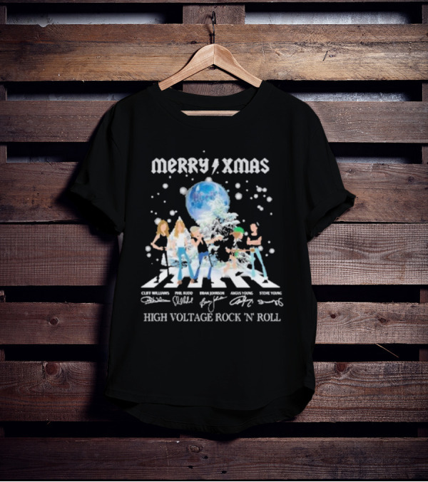 Merry Xmas AC DC High Voltage Rock N Roll Cliff Williams Phil Rudd Brian Johnson Angus Young Stevie Young T-Shirt