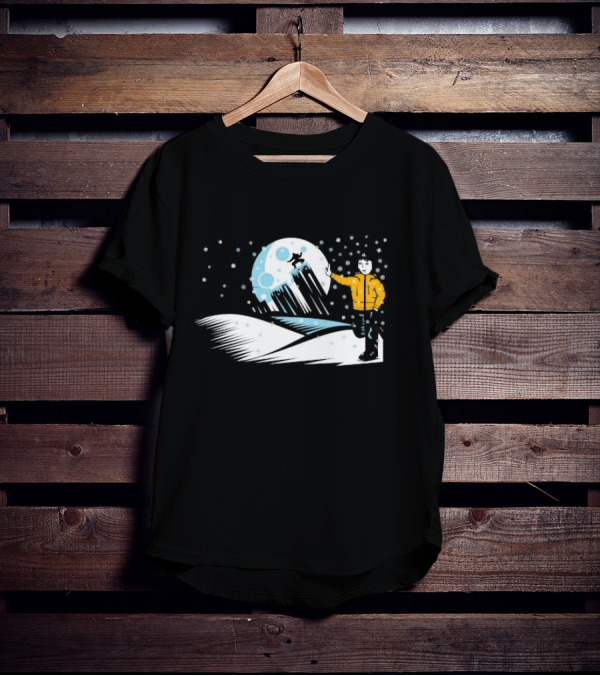 Winter Outdoors Daft Laddie Moon Snow Night Adventure T-Shirt
