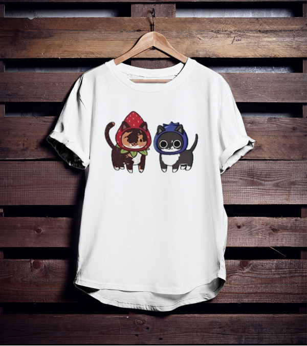 Biscuit And Muffin Fruit Cats In Strawberry And Blueberry Outfits T-Shirt