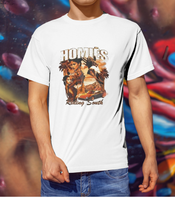 Homies Riding South Vintage Sunset Car Palms T-Shirt
