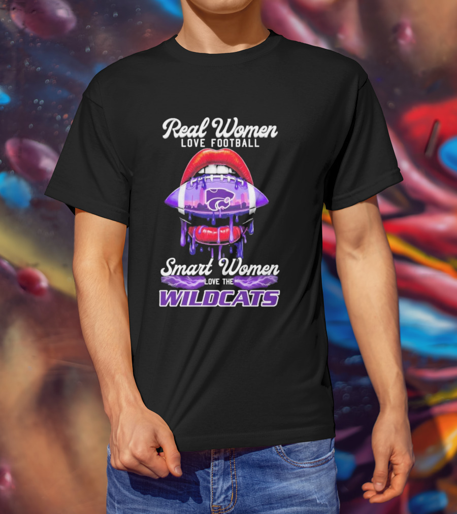 Real Women Love Football Smart Women Love The Wildcats Kansas State Lips T-Shirt