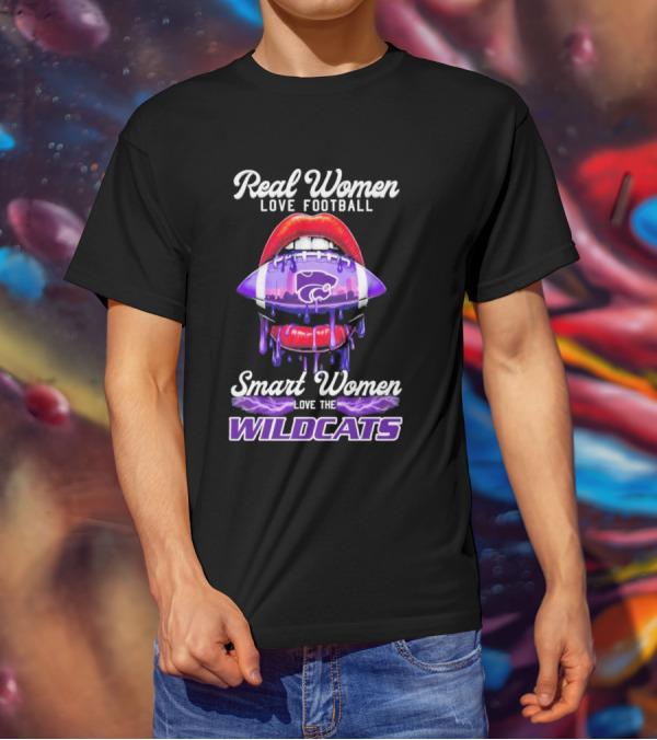 Real Women Love Football Smart Women Love The Wildcats Kansas State Lips T-Shirt