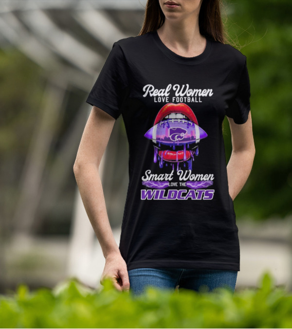 Real Women Love Football Smart Women Love The Wildcats Kansas State Lips T-Shirt