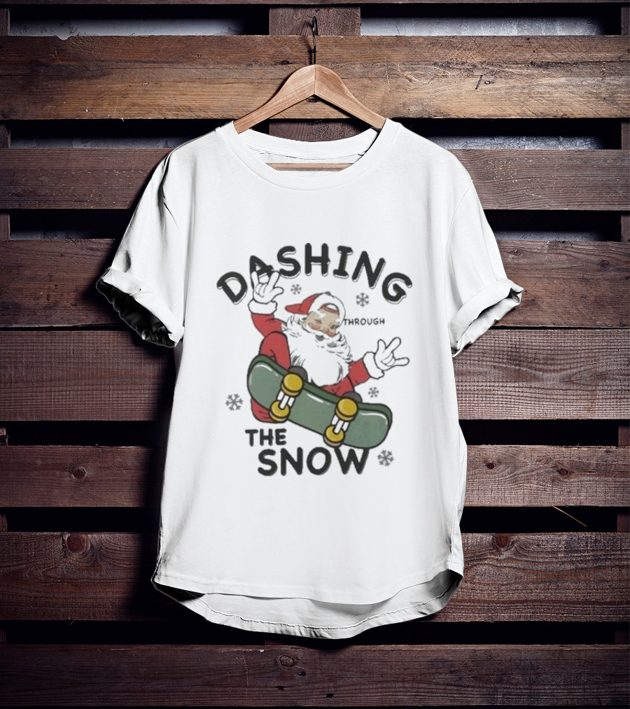 Santa Dashing Through The Snow On Snowboard Christmas T-Shirt