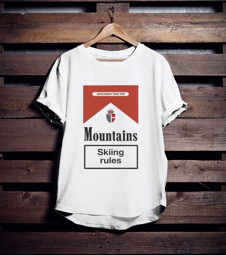 Unfiltered Twin Tips Mountains Skiing Rules Crest T-Shirt