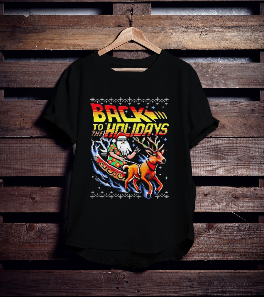 BACK TO THE HOLIDAYS Santa In His Sleigh X Back To The Future Ugly Christmas T-Shirt