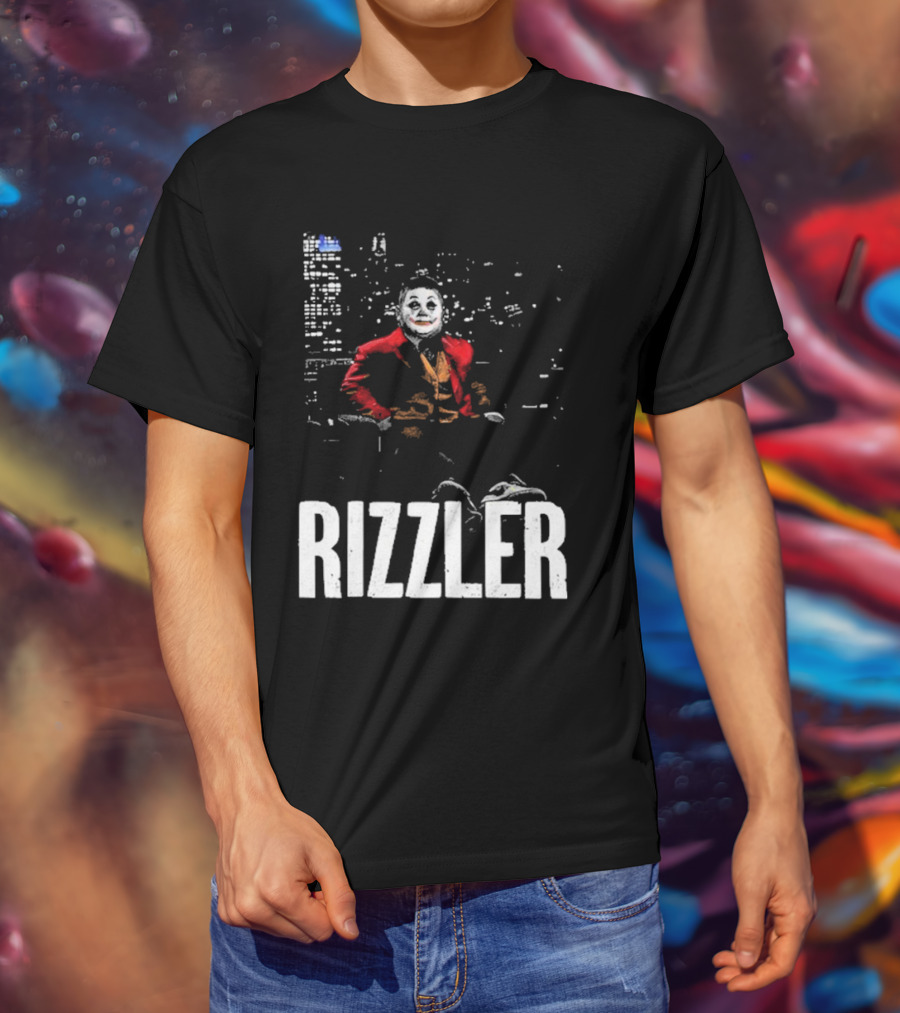 Rizzler Shitheadsteve Joker Style Cityscape Background T-Shirt