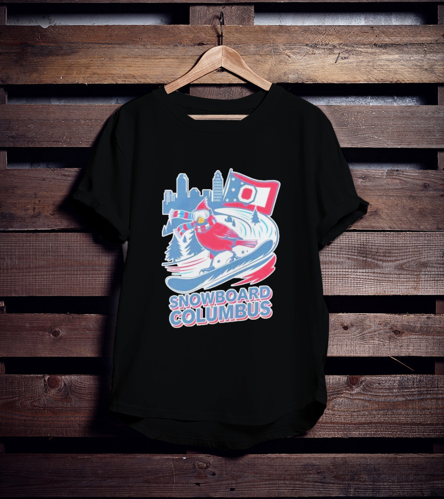 Snowboard Columbus Cardinal USA Snowboarding Animal Skyline Flag T-Shirt