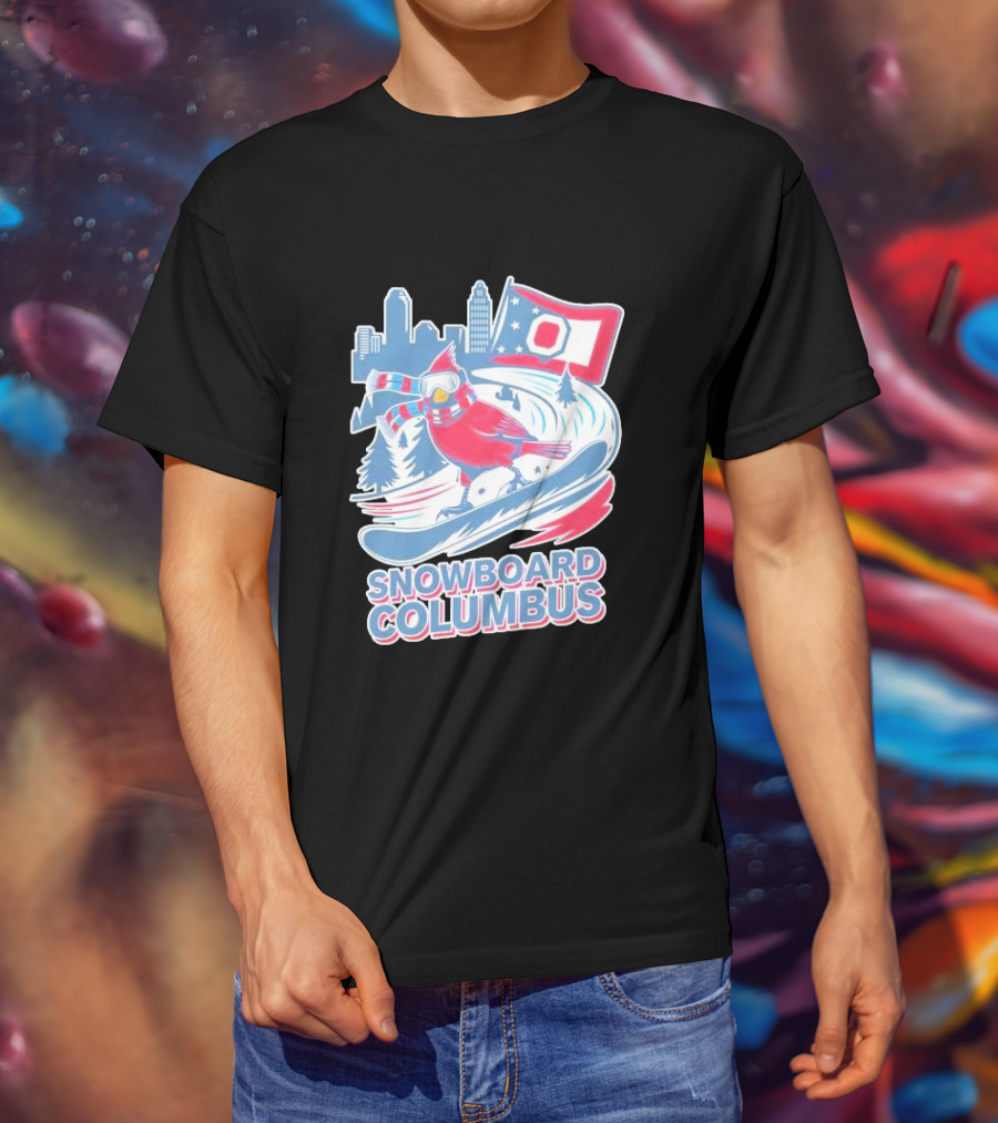 Snowboard Columbus Cardinal USA Snowboarding Animal Skyline Flag T-Shirt