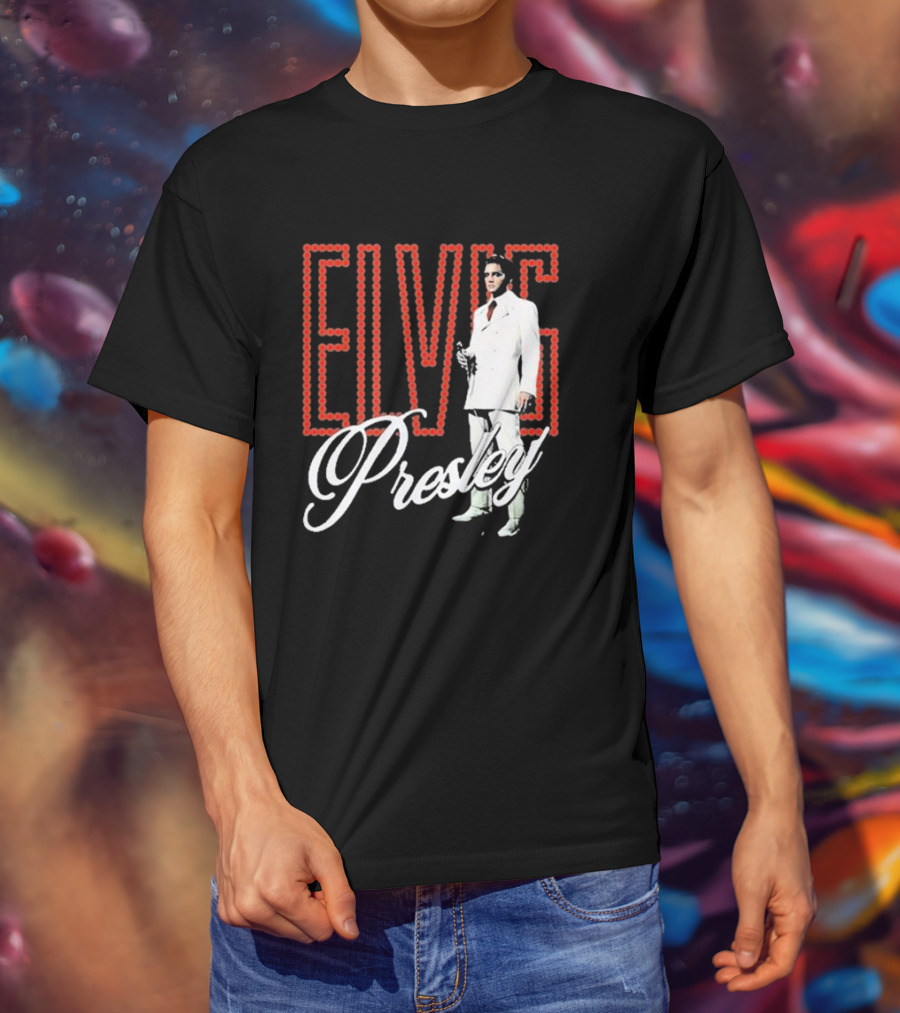 Elvis Presley White Suit Retro Lights T-Shirt