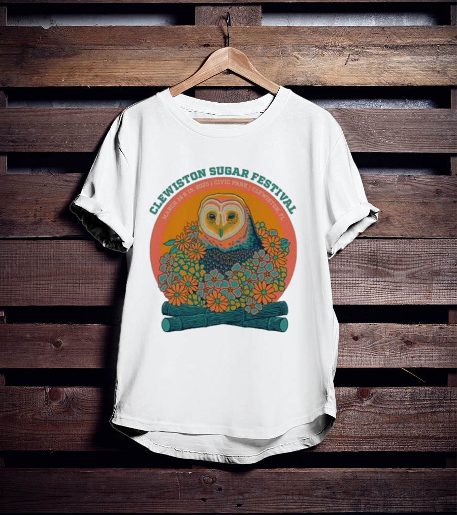 Clewiston Sugar Festival March 14-15 2025 Civic Park Clewiston FL Owl And Flowers T-Shirt