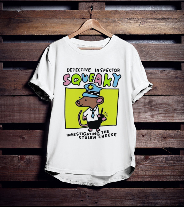 Detective Inspector Squeaky Investigating The Stolen Cheese Mouse Policeman Cartoon T-Shirt