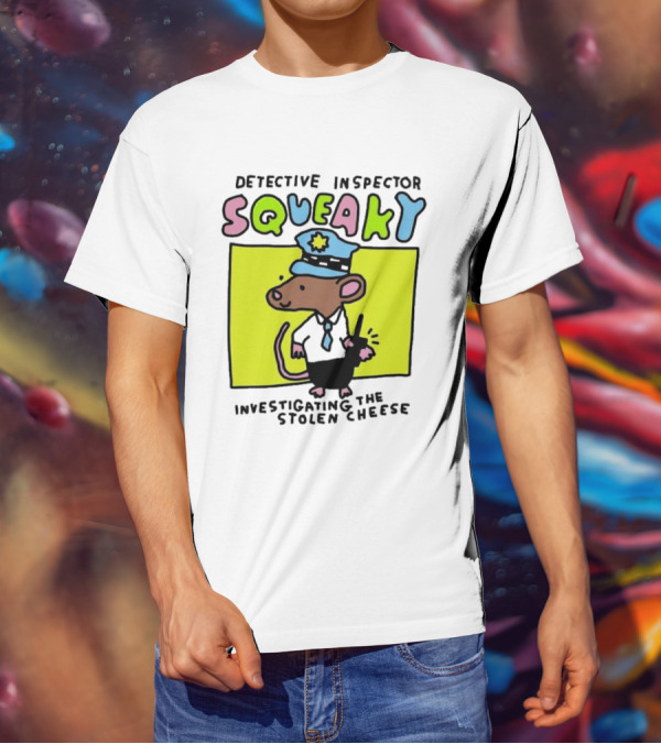 Detective Inspector Squeaky Investigating The Stolen Cheese Mouse Policeman Cartoon T-Shirt