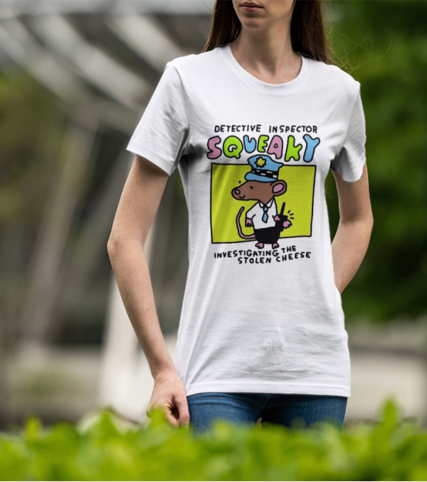 Detective Inspector Squeaky Investigating The Stolen Cheese Mouse Policeman Cartoon T-Shirt