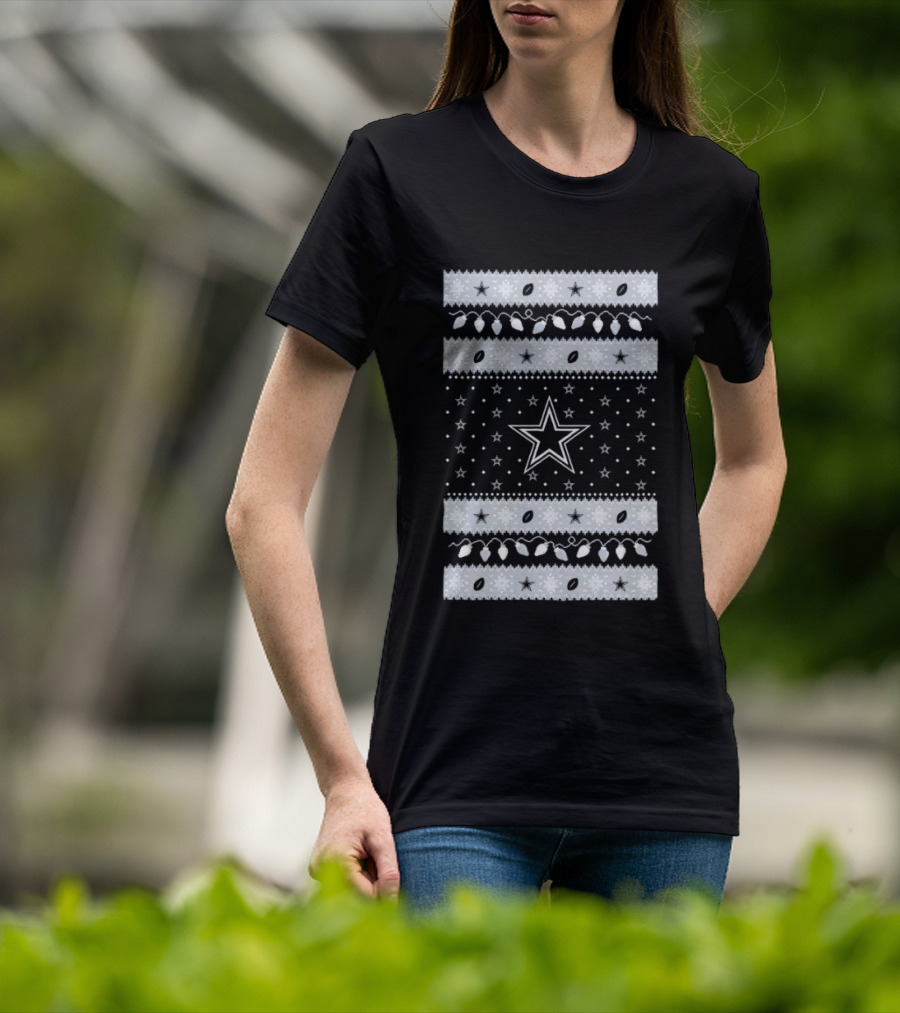 Dallas Cowboys Star Holiday Lights Merry Christmas T-Shirt