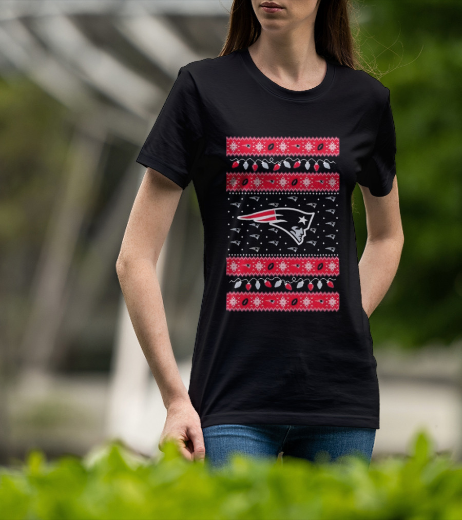 New England Patriots Christmas Holiday Lights T-Shirt