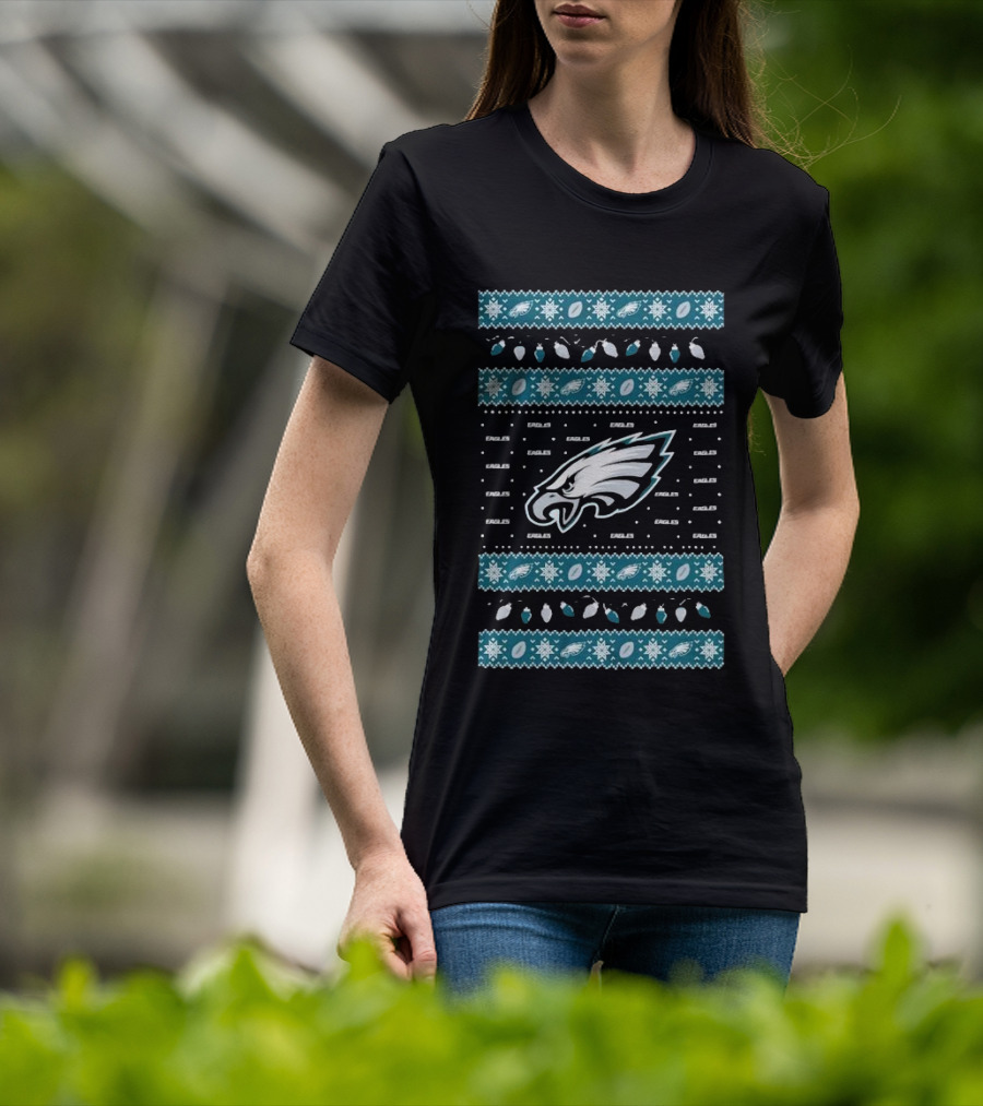 Philadelphia Eagles Holiday Lights Eagles Logo Merry Christmas T-Shirt