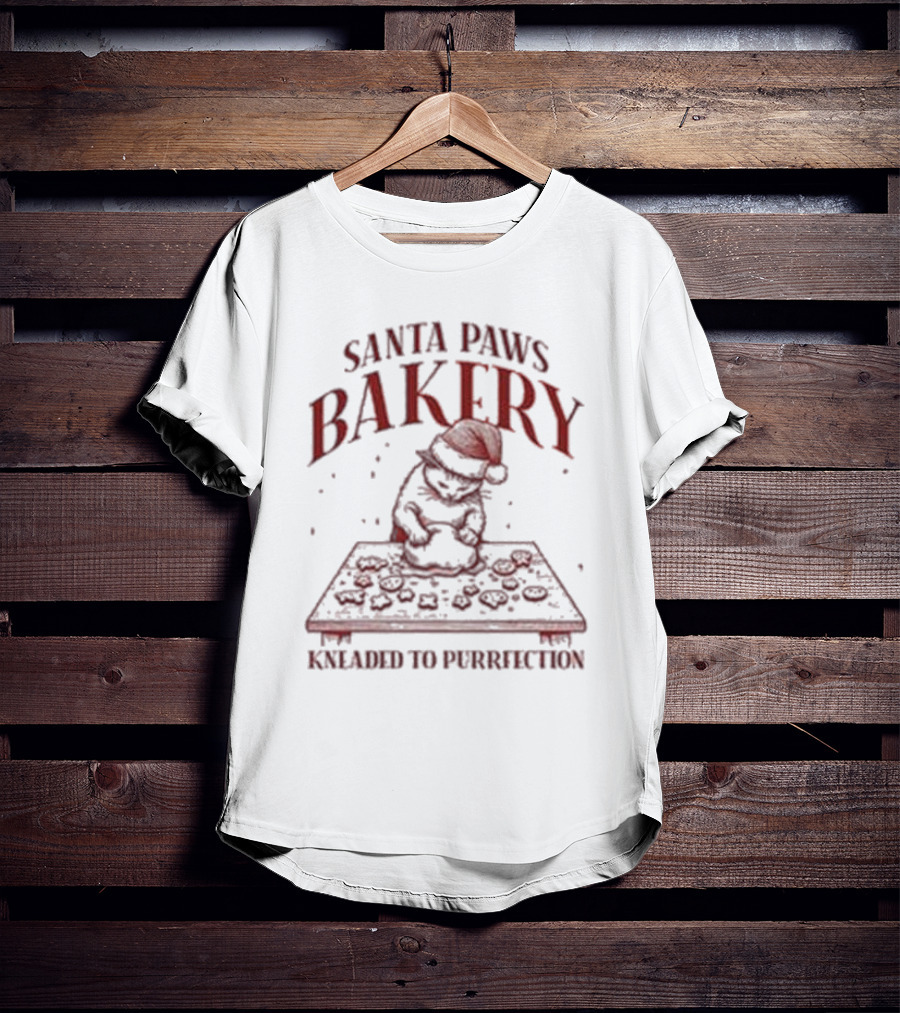Santa Paws Bakery Kneaded To Purrfection Christmas Cat Baking T-Shirt