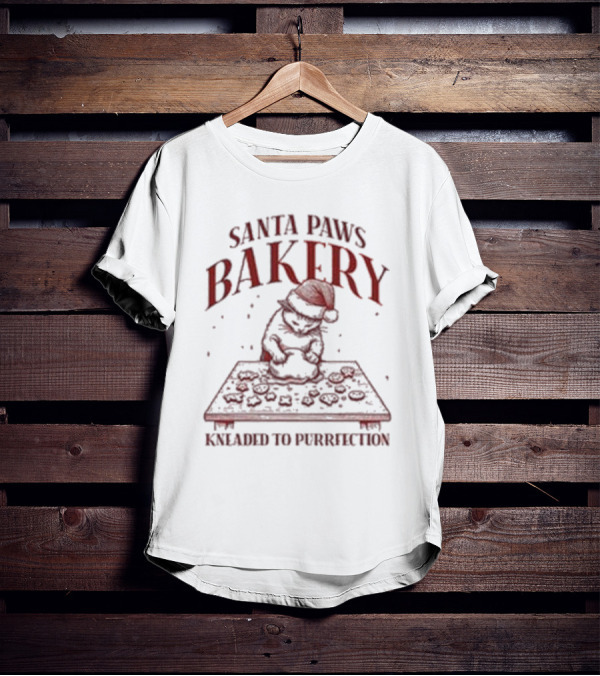 Santa Paws Bakery Kneaded To Purrfection Christmas Cat Baking T-Shirt