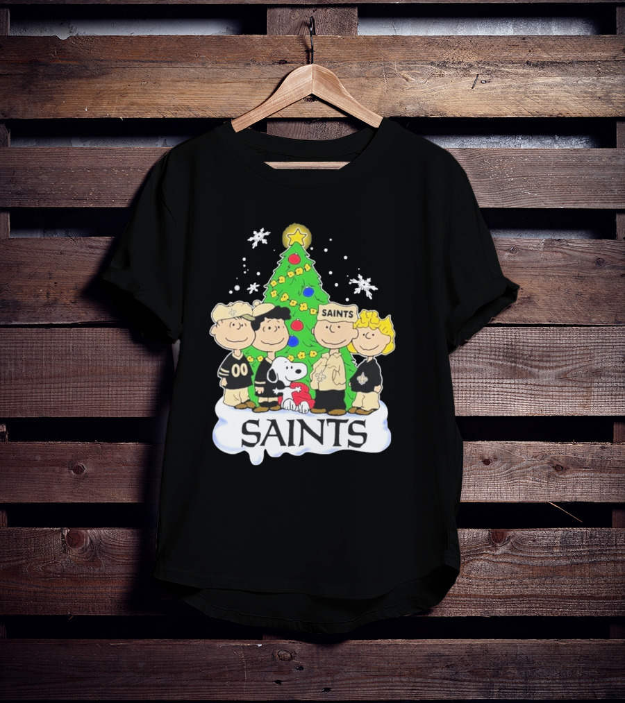 New Orleans Saints Snoopy Christmas Tree Peanuts Characters Snowflakes T-Shirt