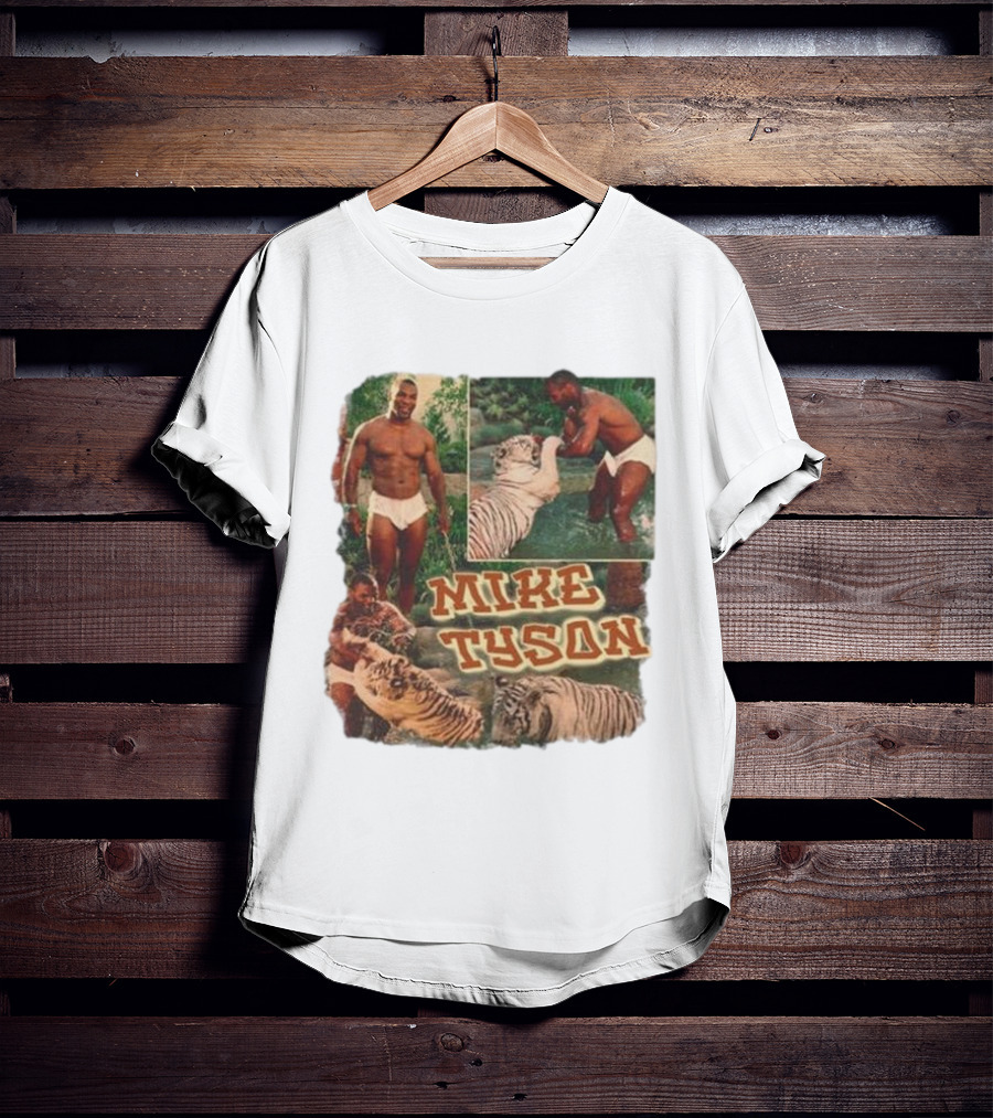 Mike Tyson With Tigers Vintage 90s Style Collage T-Shirt