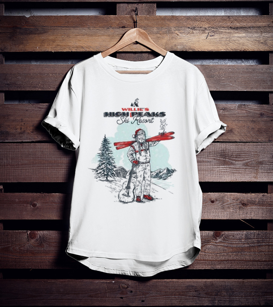 Willie Nelson High Peaks Ski Resort Winter Scene T-Shirt
