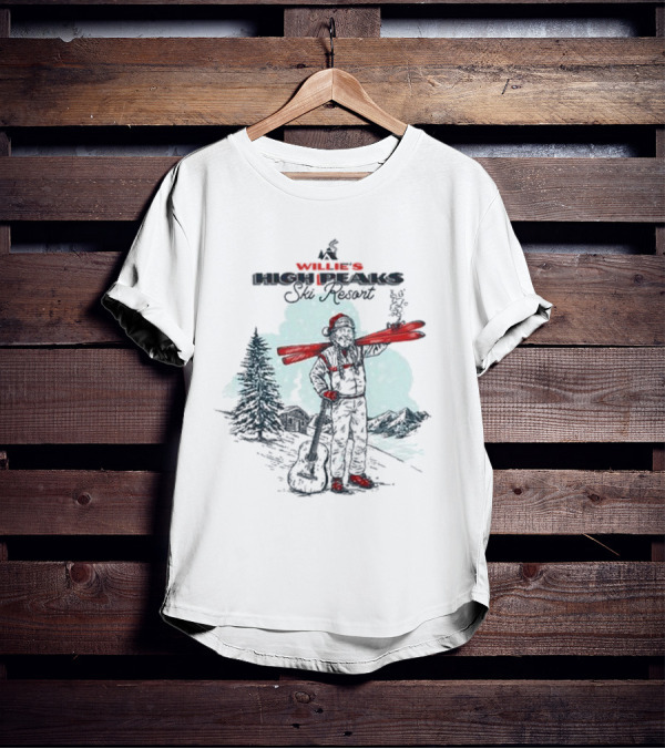 Willie Nelson High Peaks Ski Resort Winter Scene T-Shirt