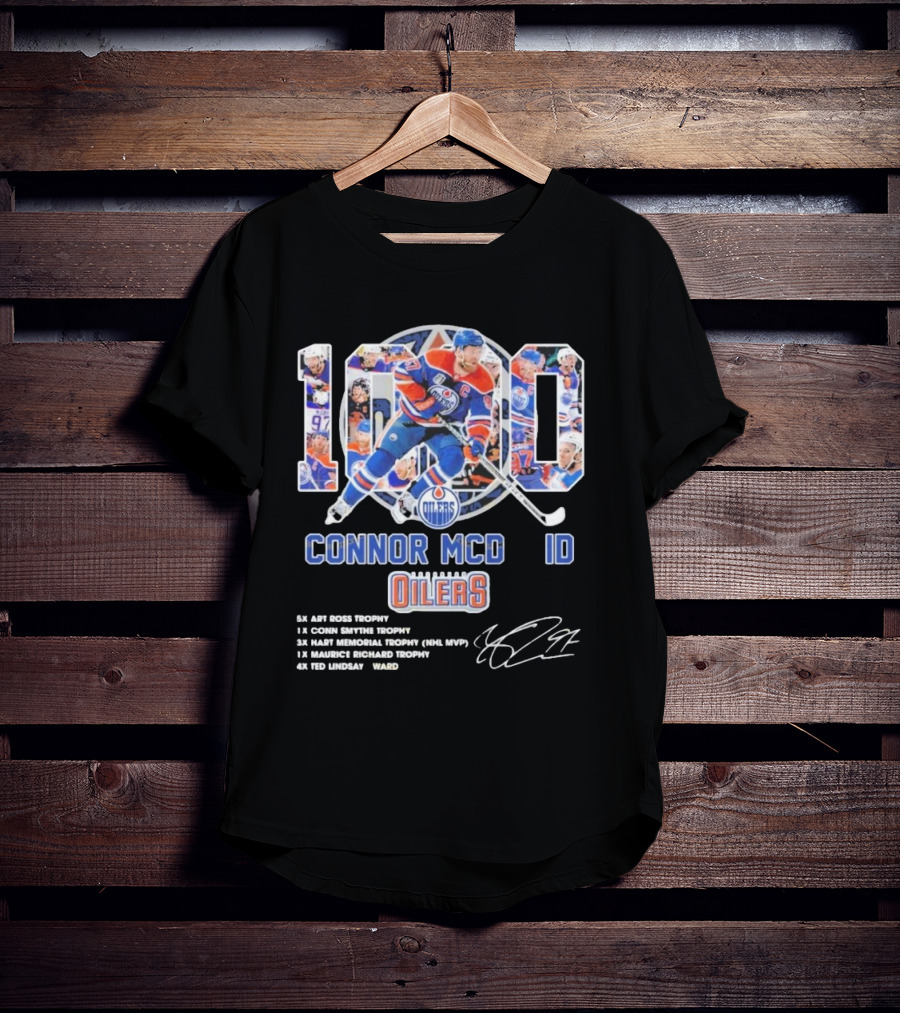 Connor McDavid 1000 Edmonton Oilers NHL Achievements Signature Collection T-Shirt