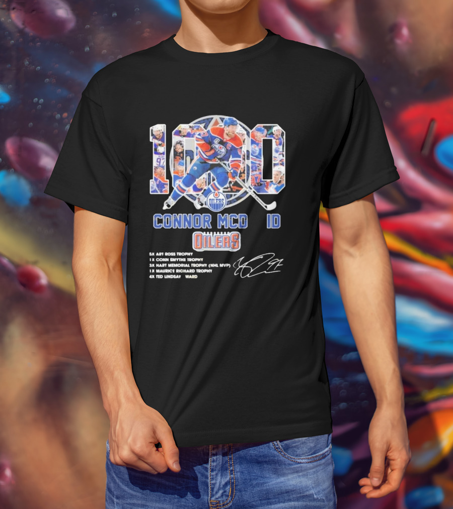 Connor McDavid 1000 Edmonton Oilers NHL Achievements Signature Collection T-Shirt