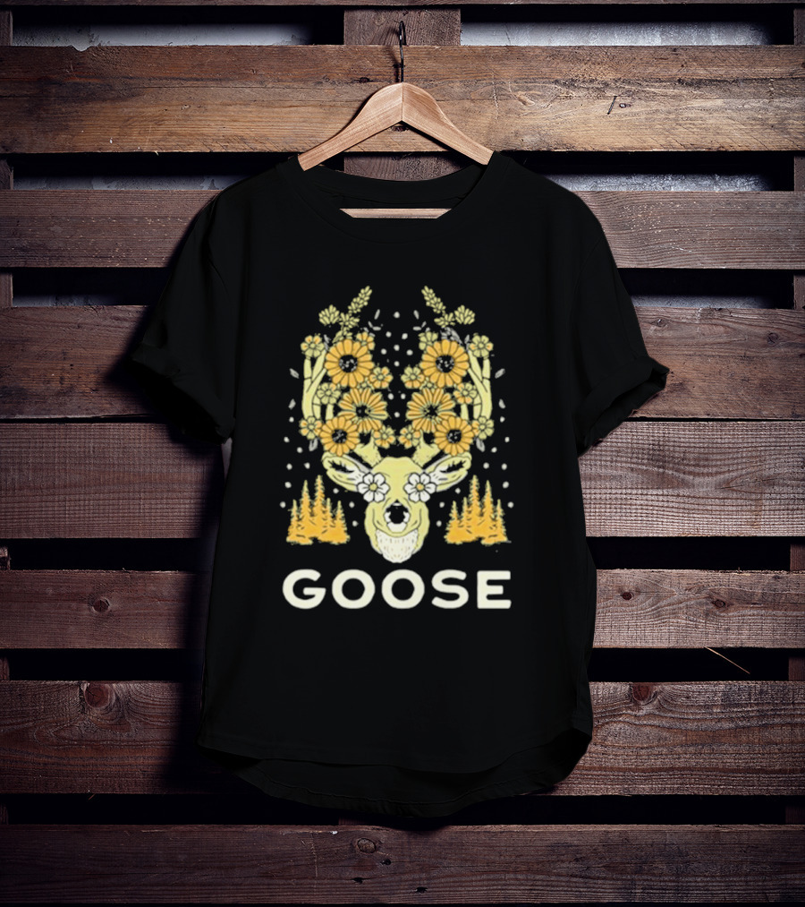 Goose Yellow Floral Antlers With Forest Elements T-Shirt