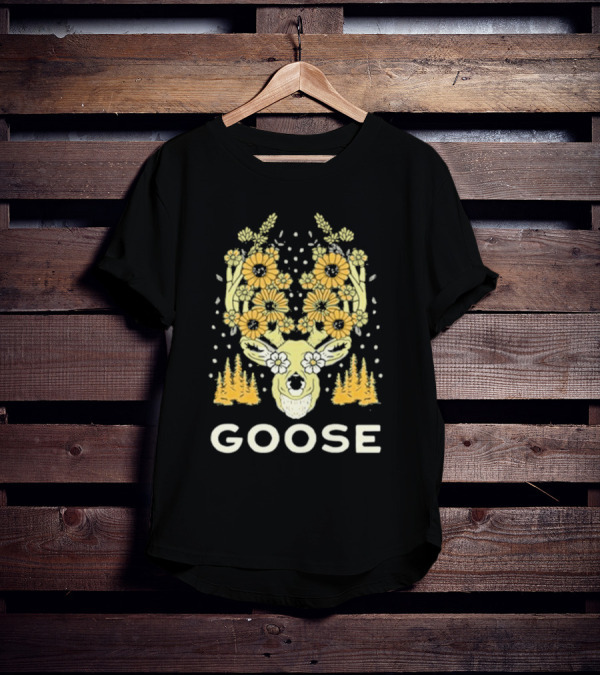 Goose Yellow Floral Antlers With Forest Elements T-Shirt