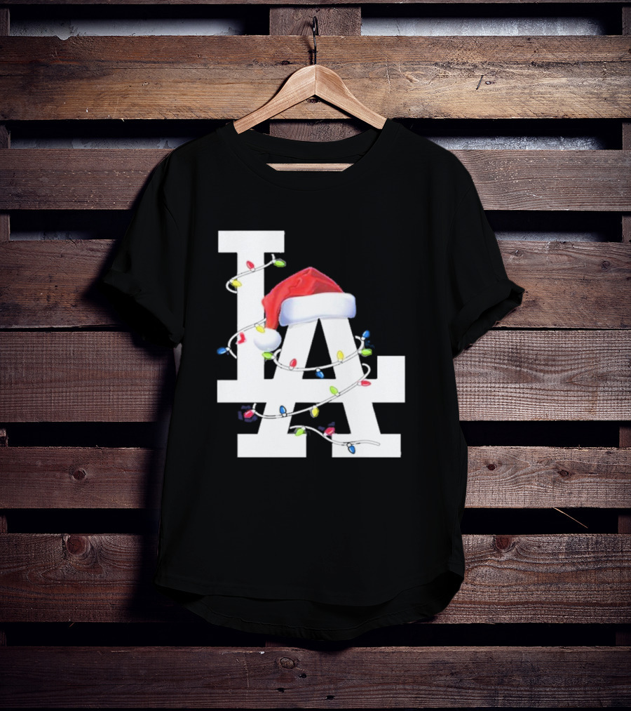 Los Angeles LA Merry Christmas Santa Hat Lights Holiday 2D T-Shirt