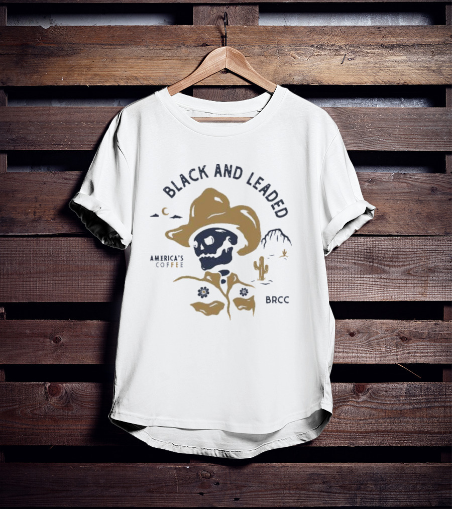 Black And Leaded Cowboy Skull America's Coffee BRCC Desert Scene T-Shirt