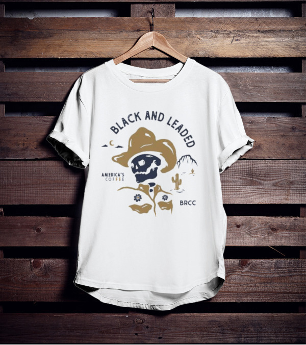 Black And Leaded Cowboy Skull America's Coffee BRCC Desert Scene T-Shirt