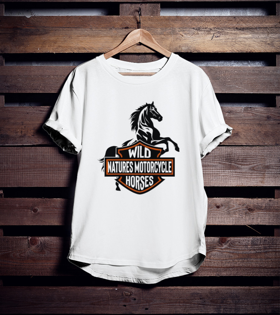 Wild Natures Motorcycle Horses Hang Over Gang Iconic Wild Horse Badge Motif T-Shirt
