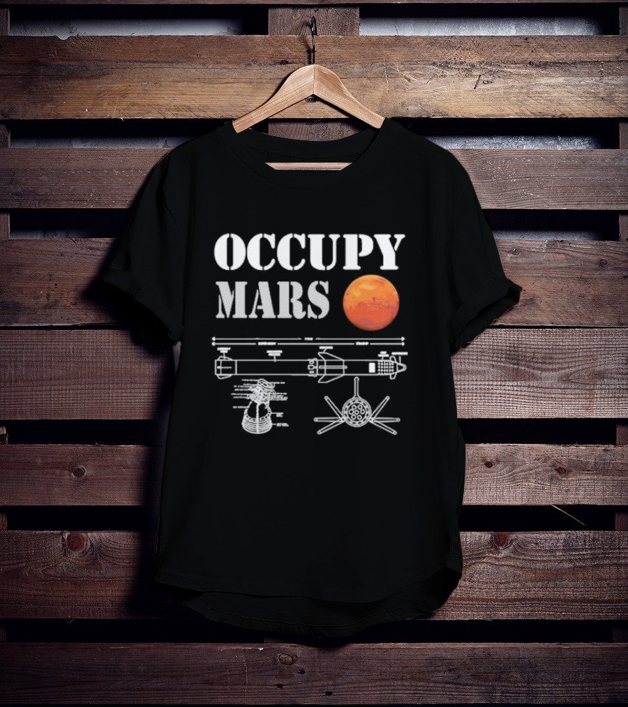 Elon Musk Occupy Mars Starship Rocket Blueprint With Planet Mars T-Shirt