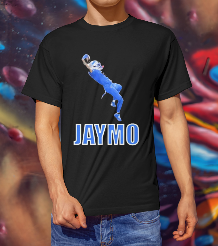 Jaymo Football Catch Jump Athlete Sports Blue Uniform T-Shirt