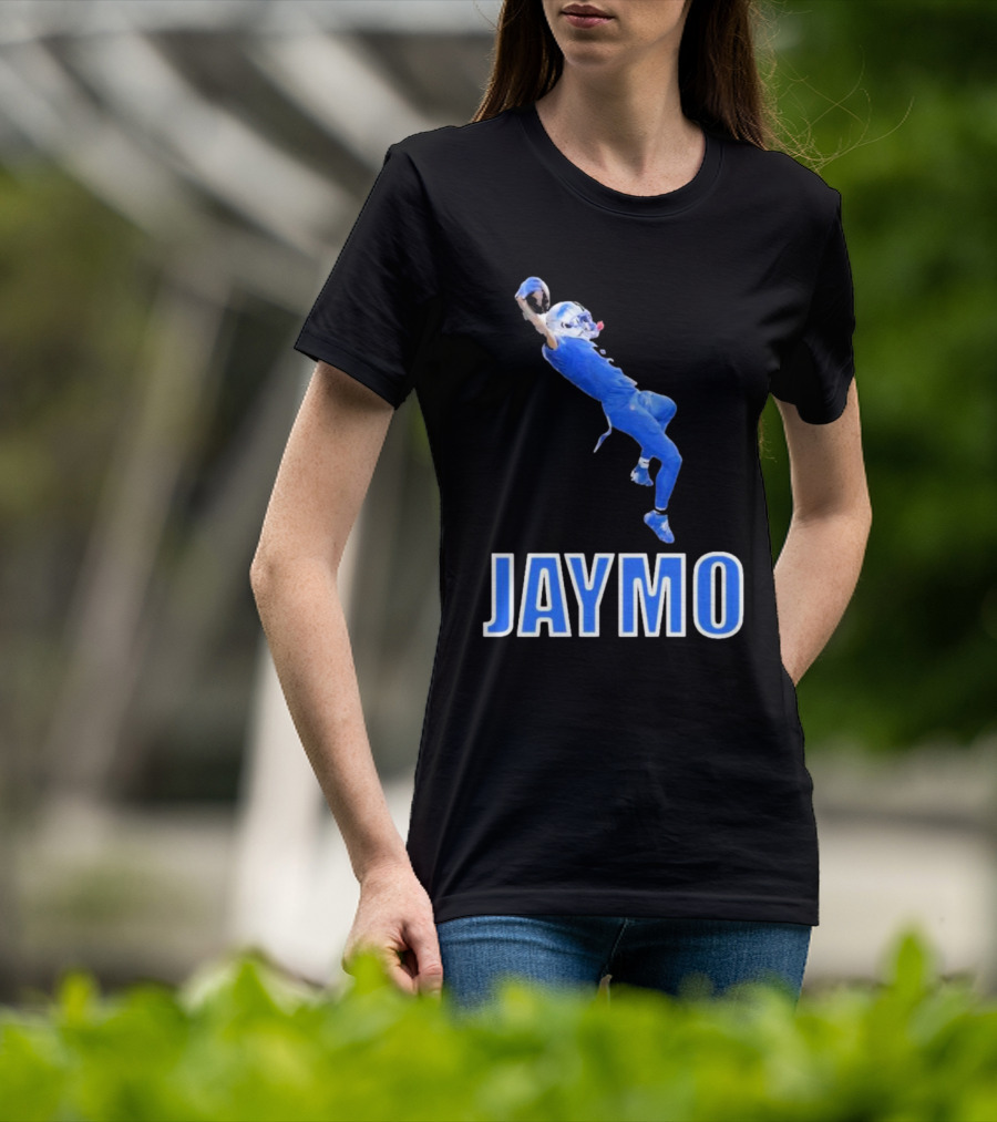 Jaymo Football Catch Jump Athlete Sports Blue Uniform T-Shirt