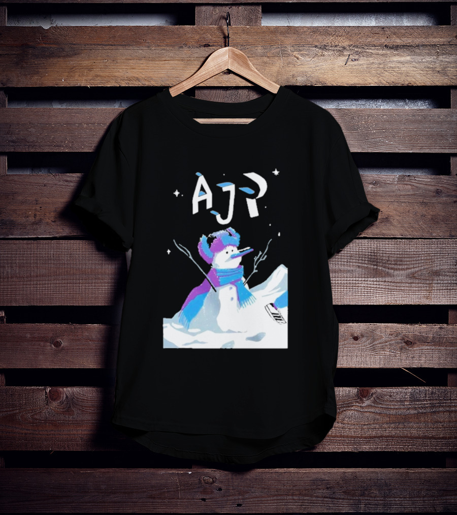 AJR Snowman With Scarf And Hat In Winter Scene T-Shirt