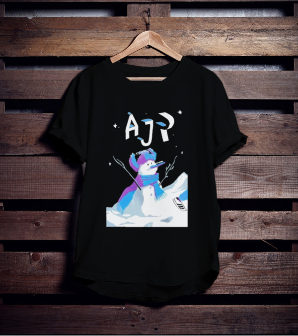 AJR Snowman With Scarf And Hat In Winter Scene T-Shirt