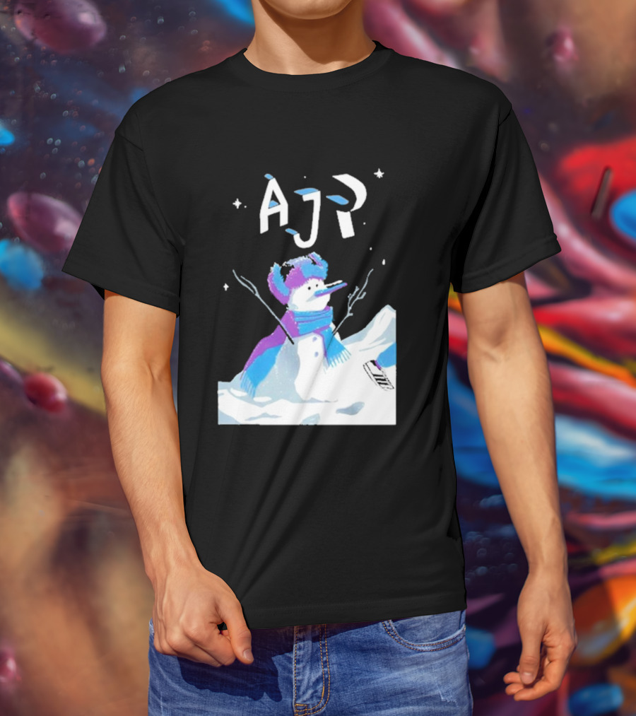 AJR Snowman With Scarf And Hat In Winter Scene T-Shirt